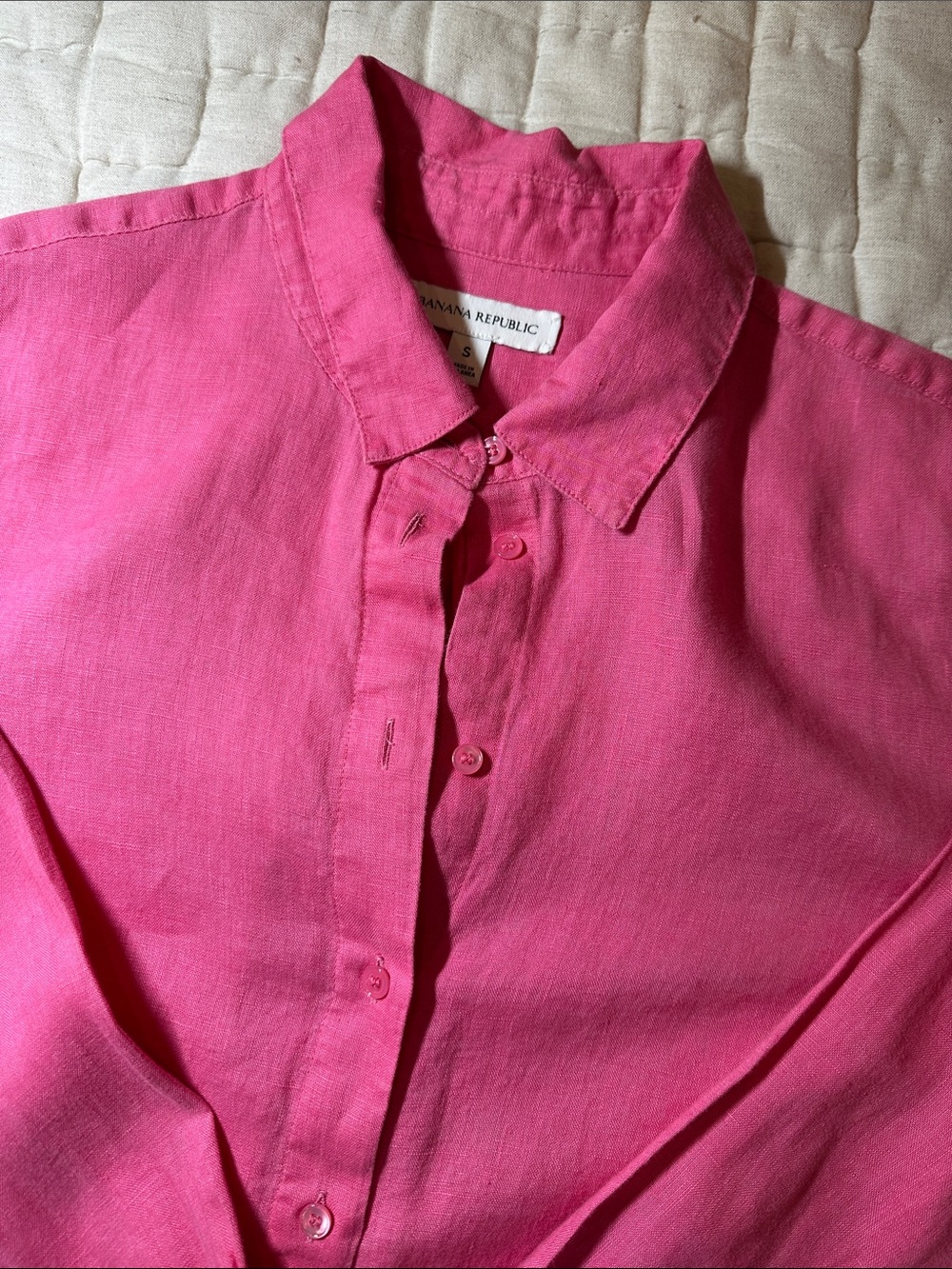 Banana Republic Hot Pink Linen Button-Up Blouse